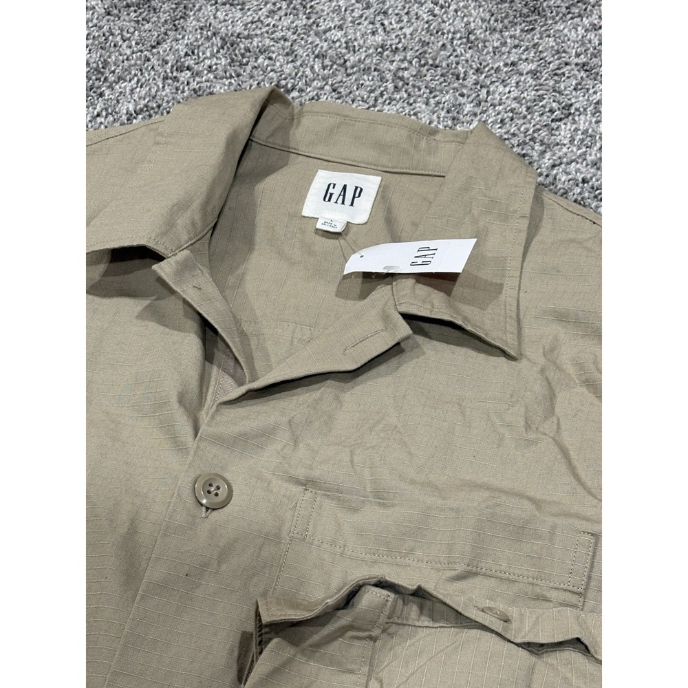 GAP Men's Khaki Utility Button‎ Down Shirt Long Sleeve Front Pockets NWT Large